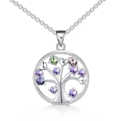 Image of Philip Jones Silver Plated Chakra Tree of Life Necklace Created with Zircondia® Crystals