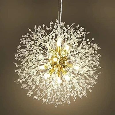Image of EFPD Crystal Chandelier, 12 Lights Modern Firework Gold Dandelion Chandelier for Dining Room Bedroom Living Kitchen Island