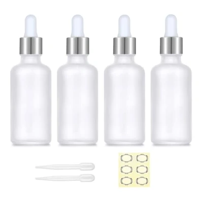 Image of Apstaqeoo 4PCS 50ML Frosted Clear Glass Dropper Bottles Empty Bottle with Pipette Refillable Sample Tincture Silver Cap for Essential Oil Aromatherapy Perfume Laboratory