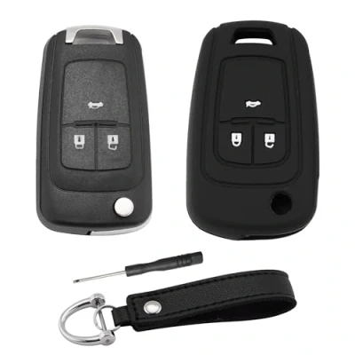 Image of ERMWALR 2 pcs Car Key Shell Replacement with Silicone Fob Cover Keychain for Opel Vauxhall Astra J Insignia Mokka Zafira C Cascade 3 Button Flip Folding Case (KG Chv 3F)
