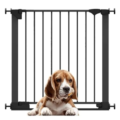 Image of Bettacare SafeStep Dog Gate, Black, 82cm 89cm, Extra Low Walkthough, 67cm Wide Doorway, One Piece Gate for Stairs, Hallways and Doors, Pet Puppy, Easy Installation