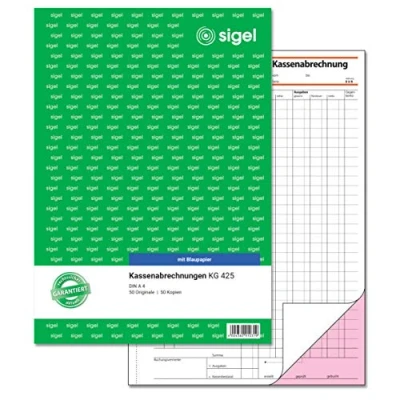 Image of SIGEL KG425 Cash Bill A4, 2 x 50 Sheets, with Blue Paper, Ultra Fine Micro Perforation, for Exact Income/Expenditure Invoice VAT and Net Amount ID