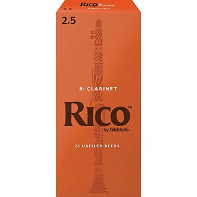 Image of D’Addario Woodwinds Rico Bb Clarinet Reeds for Crafted Beginners, Students, Educators Strength 2.5, Pack of 25