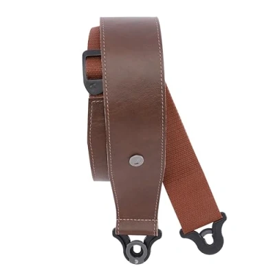 Image of D&#039;Addario Accessories Leather Auto Lock Guitar Strap Acoustic &amp; Electric Easy to Use Locking Straps Uses Existing Buttons 2.5&quot; Width Brown