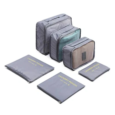 Image of Kono 6PCS Travel Essential Bags in Bag Packing Cubes Durable Luggage Organisers Suitcase Storage Compression Pouches (Grey)
