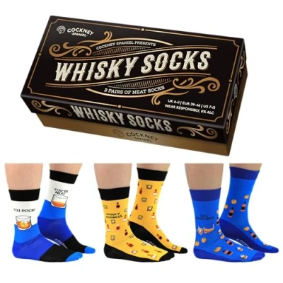 Image of Cockney Spaniel 3 Pairs of Whisky Socks in a Gift Box UK 6 11 EUR 39 46 US 7 12
