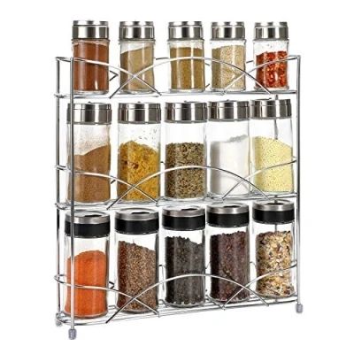 Image of Vinsani Spice Rack 3 Tiers Kitchen Shelf Organiser for Jars Bottles Space Saving Storage Free Standing Silver