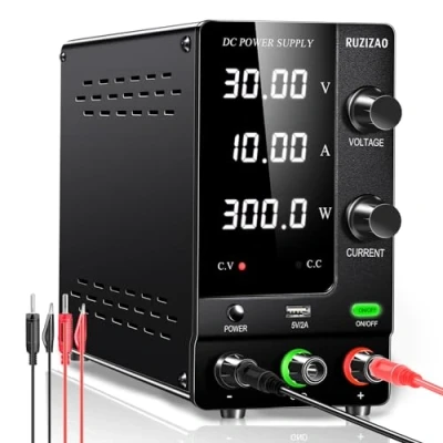 Image of RUZIZAO DC Power Supply Variable, 30V 10A Adjustable Switching Regulated with Encoder Adjustment Knob, Lab Bench Output Button 5V/2A USB Interface Battery Charge/Repair/Test