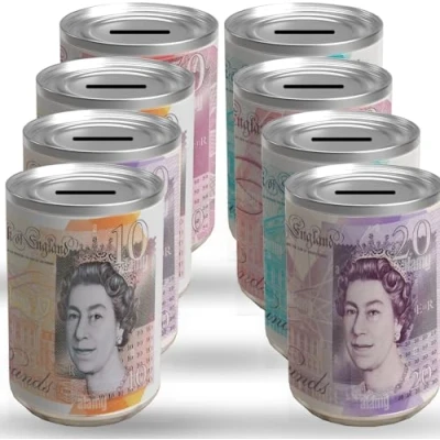 Image of SHARRLA 8PCS Money TIN BOX Sterling Bank Note Piggy Bank, Coin Tin, Cash Savings Can, Birthday Money, Holiday &amp; Christmas Fund (8Pcs Medum Random)