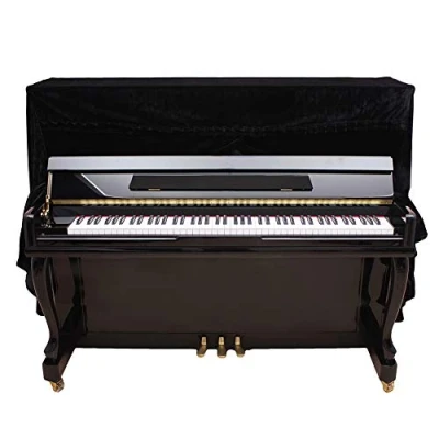 Image of Alomejor Piano Cover Bordered Upright Fashionable and Colorfast Pleuche Full Dust Proof Cover(Black)