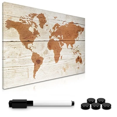 Image of Navaris Magnetic Whiteboard Memo Board 40 x 60 cm Writable Dry Erase Notice Message for Wall with Magnets and Marker World Map