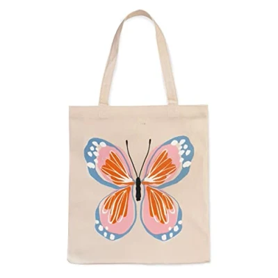 Image of Kate Spade New York Canvas Book Tote, Large Shoulder Bag, Cute Tote for Beach or School, Garden Butterfly