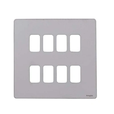 Image of Schneider Electric Ultimate Screwless Flat Plate 8 Gang Grid Faceplate, with Mounting Frame, GUGS08GSS, Stainless Steel