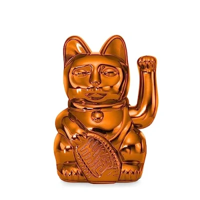 Image of DONKEY Lucky Cat Cosmic Edition Mars Shiny Copper Waving Cat, Maneki Neko, 15 cm, in Gift Box