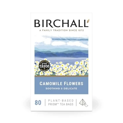Image of Birchall Tea Bags, Camomile Gift Set, Caffeine Free Bursting with Full Flavour, Perfect Vegan Gifts, 80 Plant Based Prism Bags