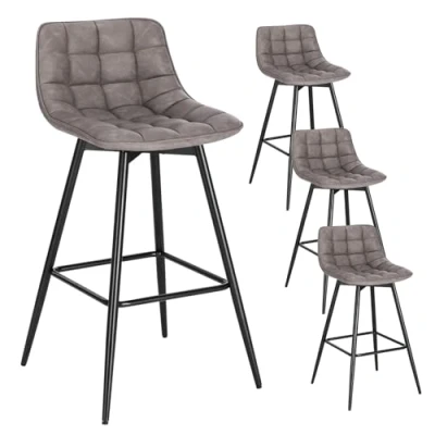Image of WOLTU Bar Stools Set of 4 PCS Soft Faux Leather Seat Chairs Breakfast Counter Kitchen Metal Legs Barstools Dark Grey High with Backrests &amp; Footrests