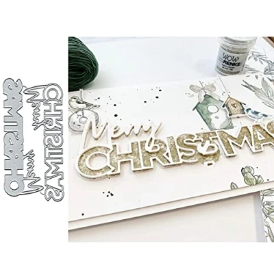 Image of Merry Christmas Letters Metal Die Cuts,Hollow Word Snowflake Card Cutting Dies Cut Stencils DIY Scrapbooking Album Decorative Embossing Paper Festival Making