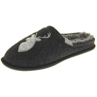 Image of DUNLOP Mens Synthetic Fur Memory Foam Padded Slip On Mule Slippers