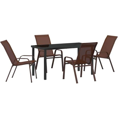Image of vidaXL 5 Piece Garden Dining Set Brown Textilene and Steel