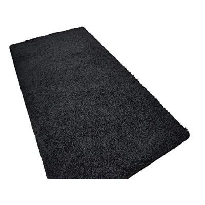 Image of **10 colors &amp; 4 sizes** WASHABLE, NON SLIP, SHED, THICK SOFT SHAGGY PILE BEDROOM LIVING ROOM BATHROOM MAT RUG CARPET (BLACK, 100 x 160 cms)