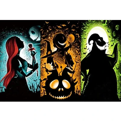 Image of Jack and Sally Stamped Cross Stitch Kits Halloween Printed Counted for Beginners Adults Dimensions Patterns Embroidery Crossstitching Arts Crafts (11ct Without Frame)