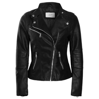 Image of SS7 Womens Biker Jacket Faux Leather Black