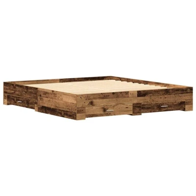 Image of vidaXL Bed Frame with Drawers Old Wood 180x200 cm Engineered