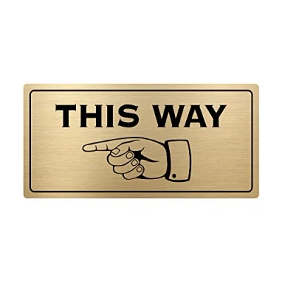 Image of This Way Pointing Finger Directional Adhesive Sign Ideal sticker notice for walls, corridors, passageways, wedding decor (Available in Silver/Gold/Black/Grey/White) (Gold/Black, LEFT)