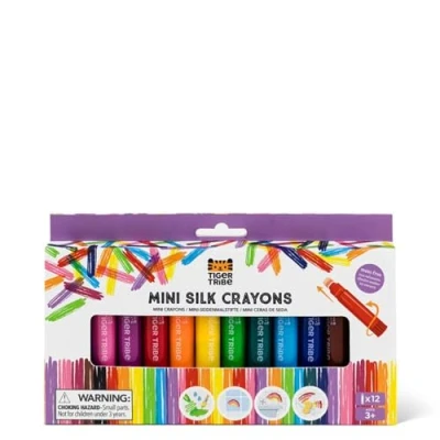 Image of Tiger Tribe Mini Silk Crayons 12pcs Twistable Rainbow Crayon Set, Draws on Paper, Glass, Tiles, Rocks &amp; More, Colouring Sets For Toddlers Kids, Children’s Crafting Stationery Gifts, Age 3+ Years