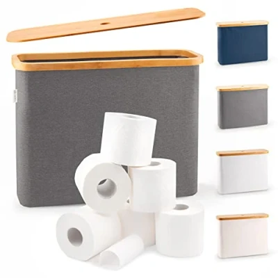 Image of Lonbet Grey Toilet Roll Storage Paper Basket The Ultimate Bathroom Unit Bamboo Small Basket, Holder