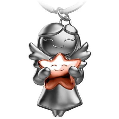 Image of FABACH Guardian Angel Keyring Star Christmas Made of Metal Lucky Charm Cute Pendant with as a Gift for Girlfriend, Gold, Rose standard size,