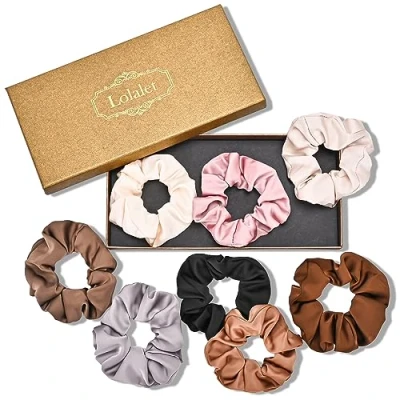 Image of Lolalet Hair Scrunchies Satin for Women, Soft Ties Scrunchy Cute Ponytail Holder Accessories with Elastic Bands Girls Thick Thin Curly 8 Pack, Style E