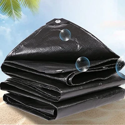 Image of ZHJSHOU Heavy Duty Tarpaulin Waterproof, Black Cover Tarp with Eyelets,140 GSM PE Plastic for Garden Furniture Shed and Ground Sheets Camping,Roofing,5x7m/16.4x22.96ft