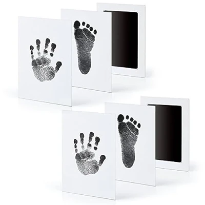 Image of JDXun Baby Handprint and Footprint Kit, 2 Inkless Ink Pads, 4 Imprint Cards, Safe Non Toxic, Clean Touch, for Baby, Family Keepsake, Pet Paw（Black）