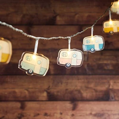 Image of Lights4fun 12 LED Retro Camper String Fairy Lights Battery Operated with Timer for Indoor Use 1.65m