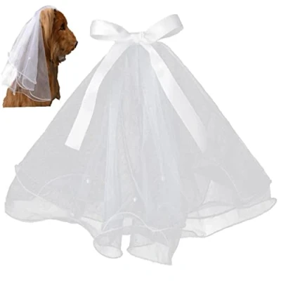 Image of Dog Wedding Veil Bow Headdress Bride Costume Pet Cat Hair Accessories for Small Medium Large