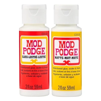 Image of Mod Podge Water based Glue, Sealer &amp; Finish Matte Gloss 2 fl oz 59ml Twin Pack Quick Drying, Non Toxic, Craft Adhesive for Decoupage DIY Projects