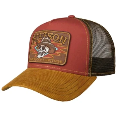 Image of Stetson Cowboy Skull Trucker Cap Men Baseball mesh Snapback, with Peak, Peak Summer Winter Spring Autumn One Size red
