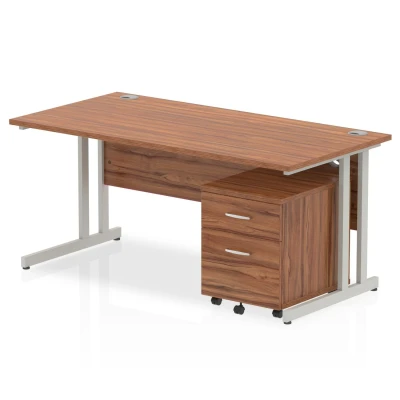 Image of Impulse 1600x800mm Desk Walnut Top Silver Cantilever Leg+ Mobile Ped