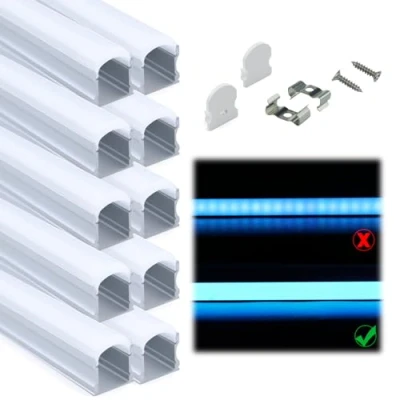 Image of Muzata 10Pack 6.6FT/2M Excellent Spotless LED Profile System with Milky White Cover Silver Aluminum U Shape Diffuser for Strip Lights U108 WW