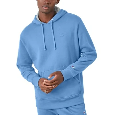 Image of Champion Men&#039;s Sweatshirt, Powerblend Hoodie for Men, Iconic &#039;C&#039; Logo Hoody, Swiss Blue 407d55, S UK