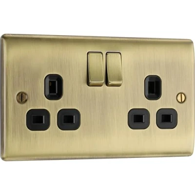 Image of BG Electrical Double Switched Power Plug Wall Socket, Nexus Metal, Antique Brass, 13A, NAB22B