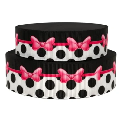 Image of 2m x 22mm Wide Cute Pink &amp; White Minnie Mouse Ribbon for Personalised Birthday Cake Decoration Decorating Ideas Present Gift Wrap Bows or Wrapping Bags Box Cards Art Craft Toppers