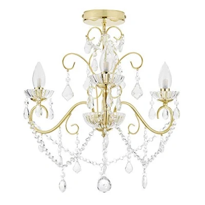 Image of LITECRAFT Vara 3 Light IP44 Rated Traditional Style Bathroom Chandelier in Satin Brass Home Lighting