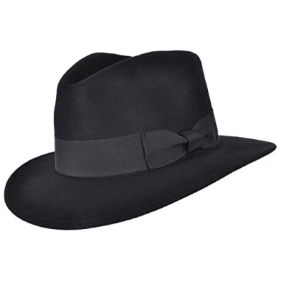 Image of Mens or Womens 100% Wool Fedora Hat with Grosgrain Band Trilby Panama Type Hats (55 cm, Black)