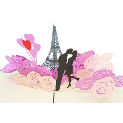 Image of PopLife Romantic Eiffel Tower 3D Pop Up Valentine’s Card Couple in Paris, Popup for Wife, France Honeymoon Gift Her, Birthday Girlfriend