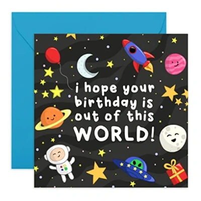 Image of Central 23 Boy Birthday Card Kids Space Planets Rocket Comes With Fun Stickers Made In The Uk