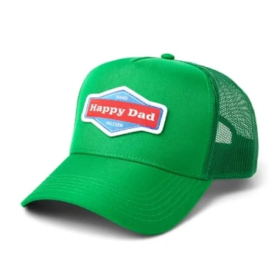Image of Happy Dad Trucker Hat, Trendy Mens Hats with Breathable Mesh Back, Snap Closure, Birthday Gifts, Snapback Cap, Green, One Size