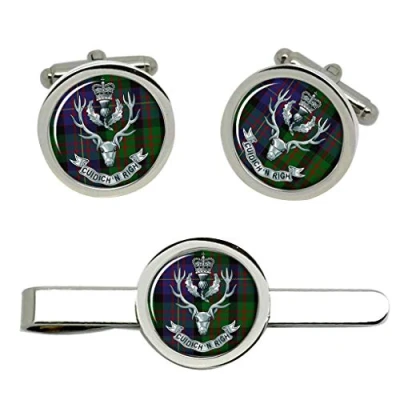 Image of Queen&#039;s Own Highlanders, British Army Cufflinks and Tie Clip Set