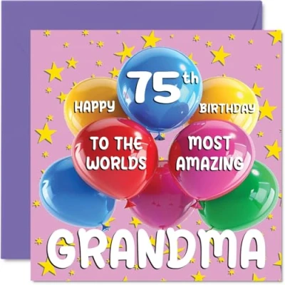 Image of 75th Grandma Birthday Card World&#039;s Most Amazing Happy for from Granddaughter Grandson, 145mm x Age 75 Seventy Five Greeting Cards Granny